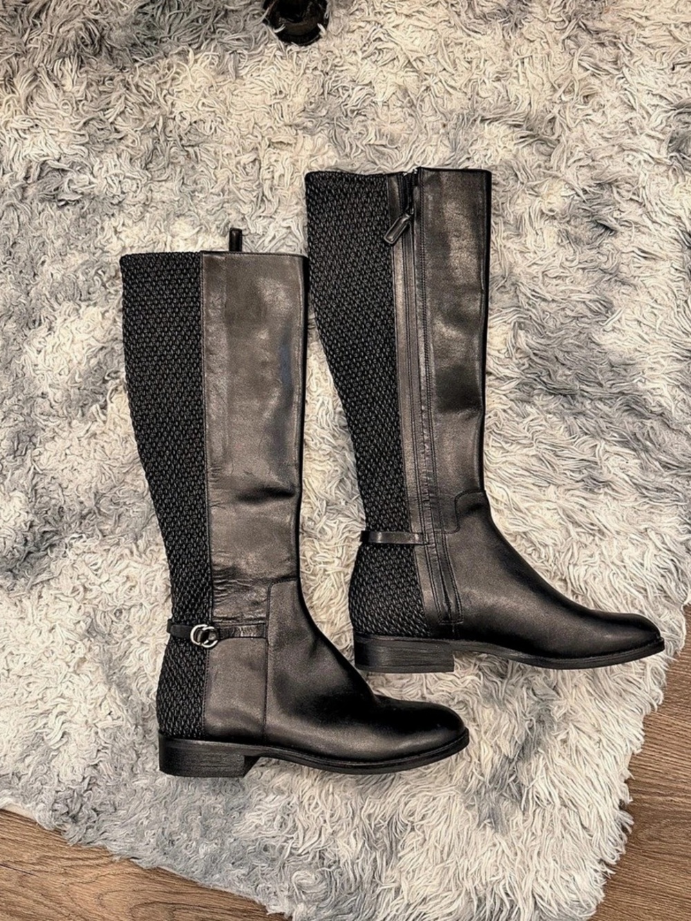 Cole Haan Isabell Stretch Leather Riding Boots Black 7.5B